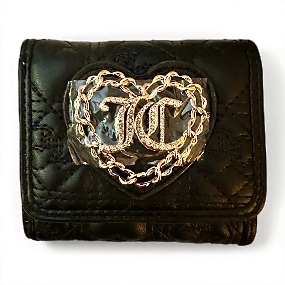 JUICY COUTURE Licorice Heart Quilt Wallet with a Gold Chain Heart